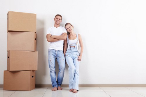 Office relocation planning in Pimlico with moving crates and workspace equipment