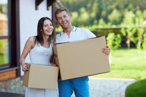 Professional moving team handling boxes and household items in Pimlico