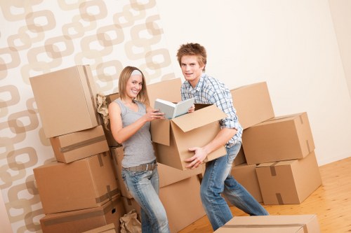Boxes, wrapped furniture and moving supplies prepared for a Pimlico house move