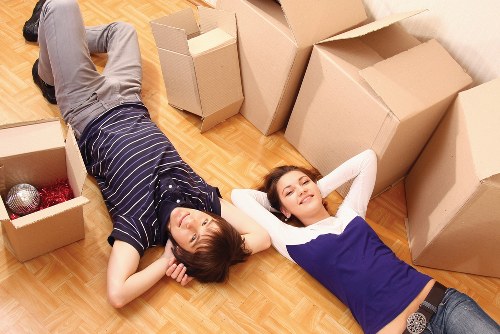 Furniture and boxes arranged for a cubic-yard move